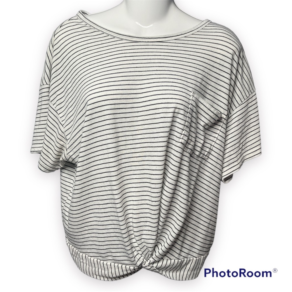 American Eagle Faux Tie Front • Striped Pocket Tee
